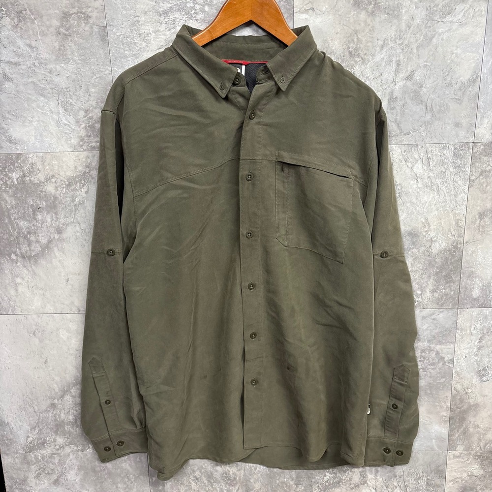 The North Face Mens Large Olive Green Modal Blend Roll Tab Hiking Shirt L